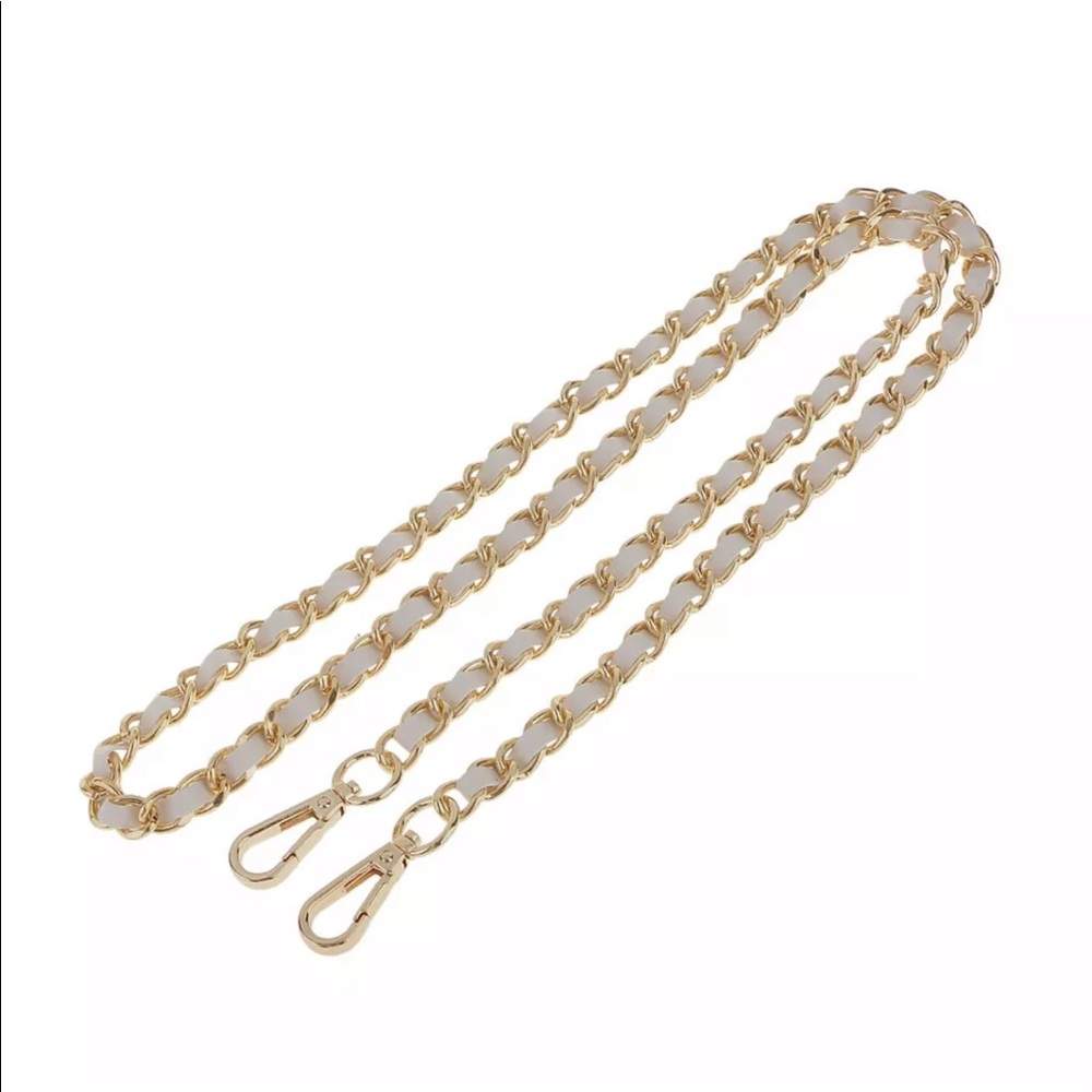 Metal Leather Purse Chain Strap GOLD WHITE